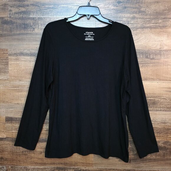 Chico's The Ultimate Tee Womens 2=L Stretch Black Long Sleeve - Picture 1 of 7